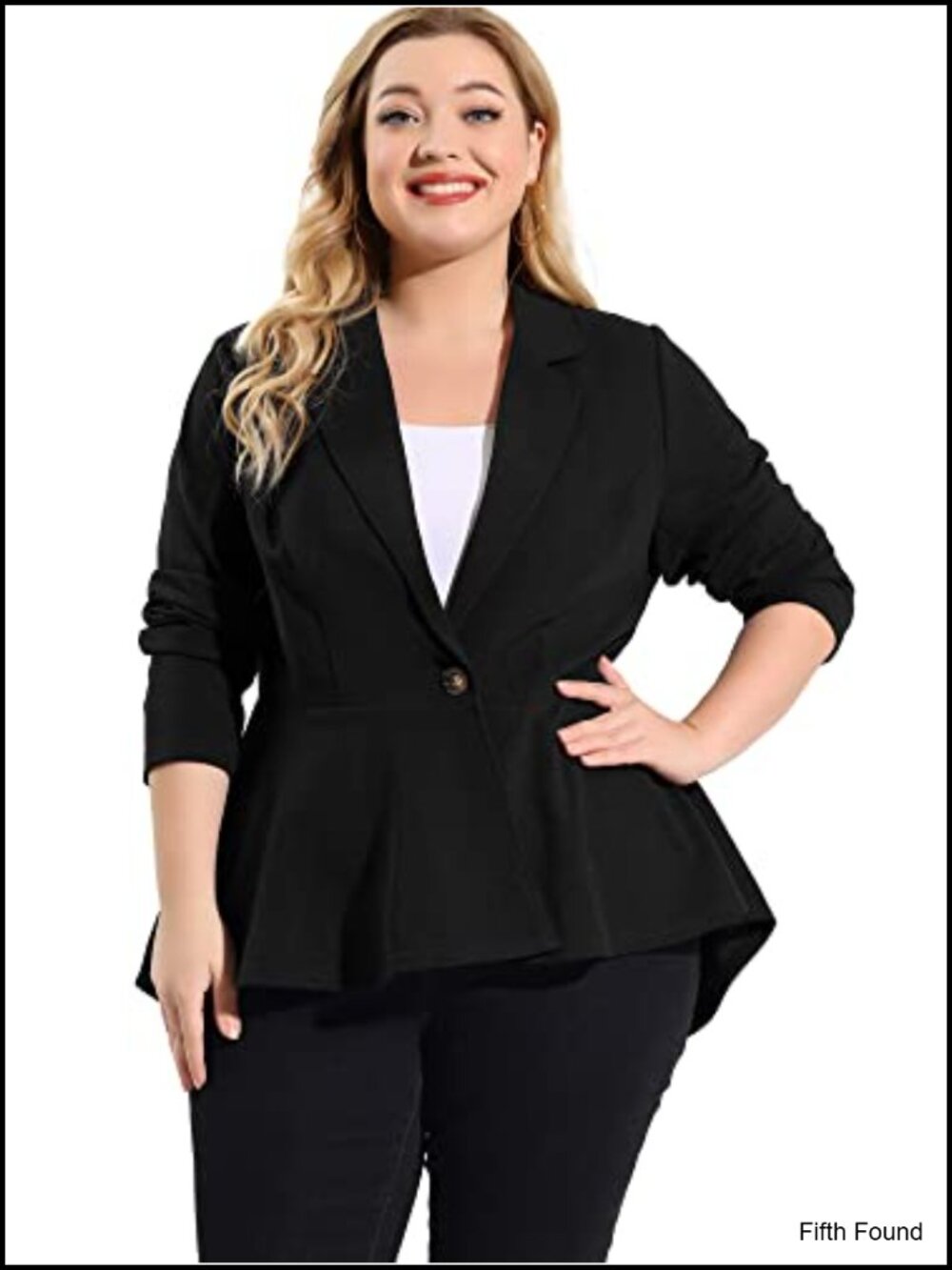Plus Size Notch Lapel Peplum Blazer Work Business Button Up